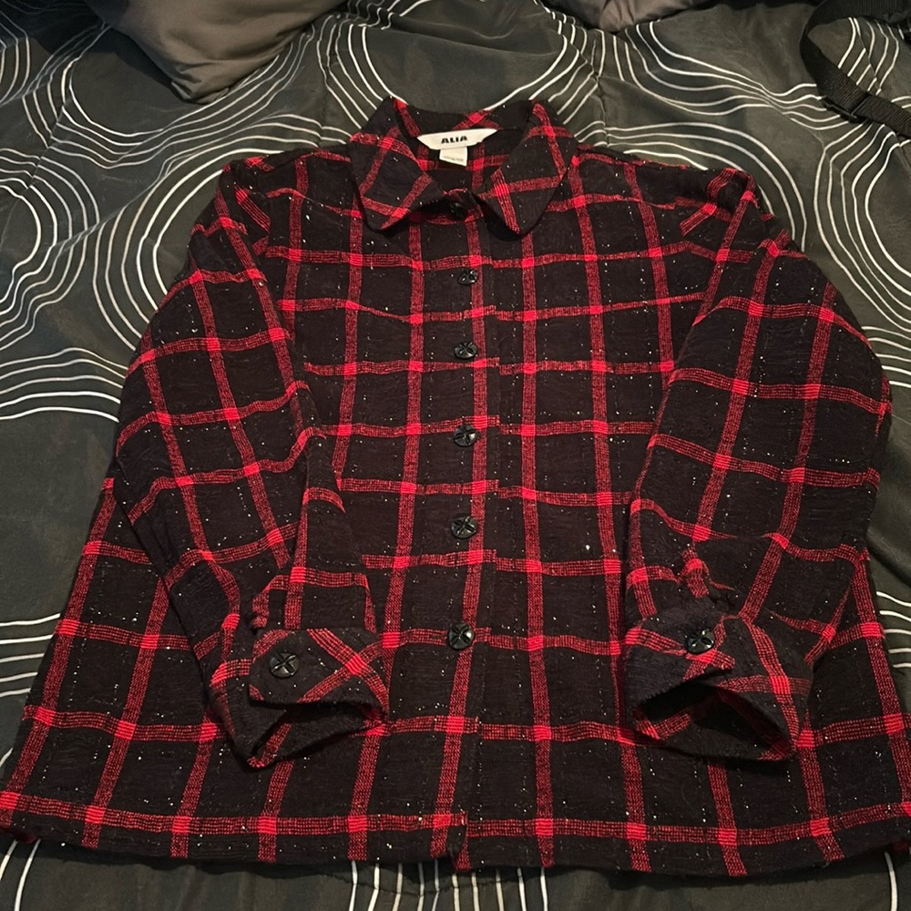 Sparkly Red Plaid Button Up